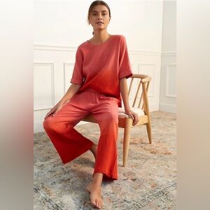 Anthropologie L Dolan Ombre red/pink ombre cotton gauze crinkle lounge pants